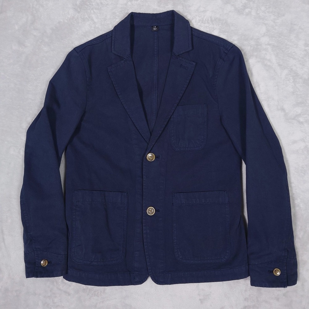 J Crew Crewcuts Boys Ludlow Chore Jacket Blazer Size 12 Blue Cotton Linen NWOT